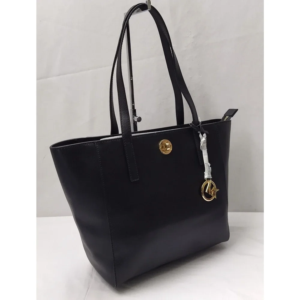 Michael Kors Rivington Black Leather Turnlock Double Handles Tote Bag - $278 - Picture 3 of 16